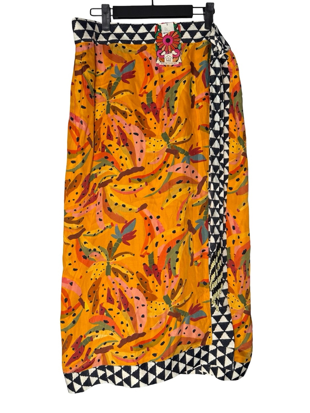 FARM Rio Anthropologie Bananart Wrap Skirt Large Orange Banana Print Beaded NEW
